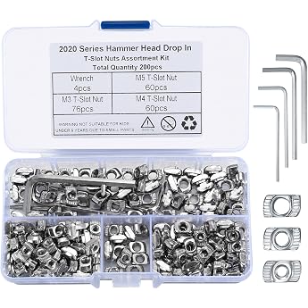 T-slot nuts set M3/M4/M5 with 4 Allen keys for aluminium profiles 196