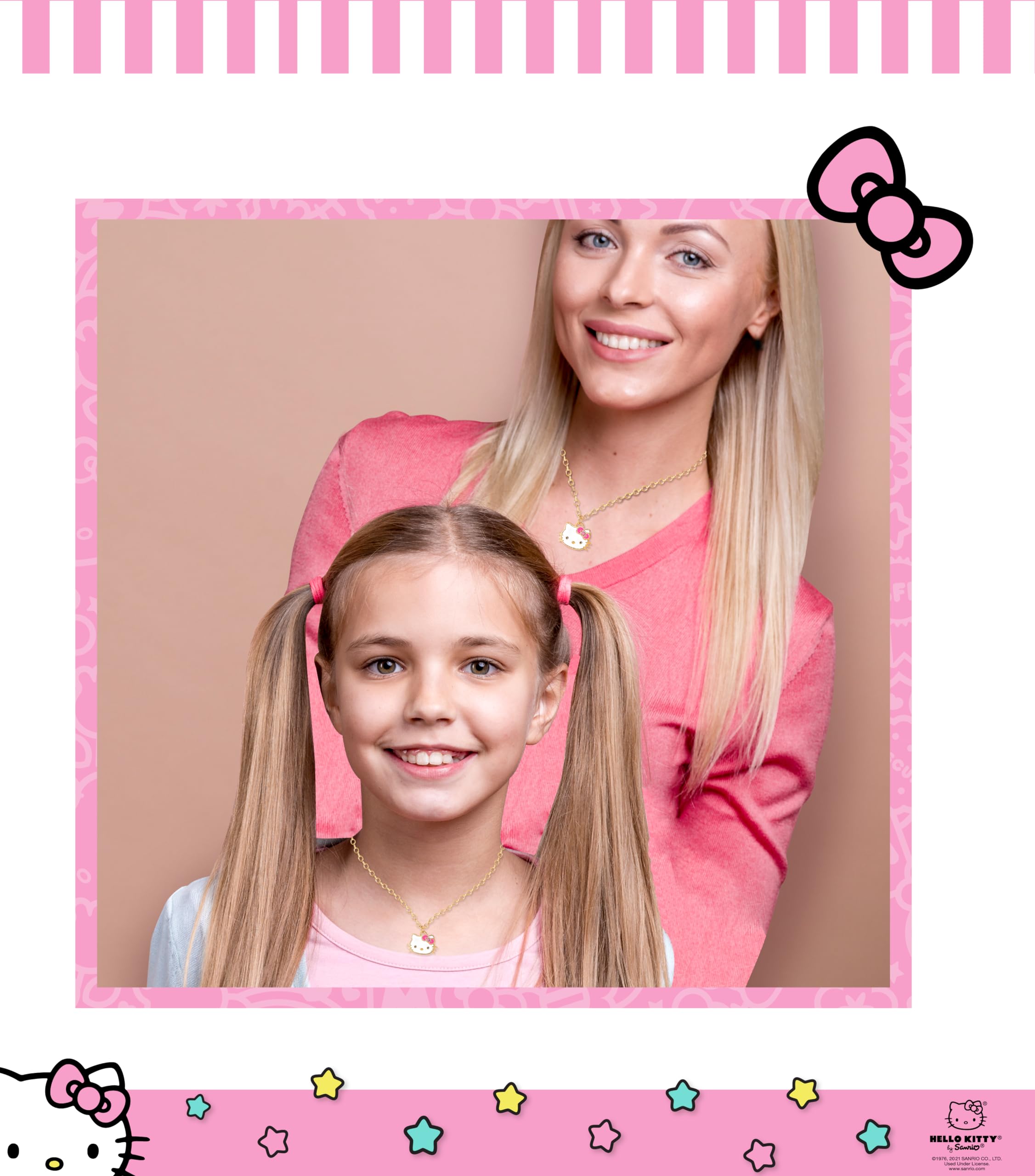 Hello Kitty Sanrio Womens Mother Daughter Necklace Set for 2 Official License, Flash-Plated Necklaces 16"+2"