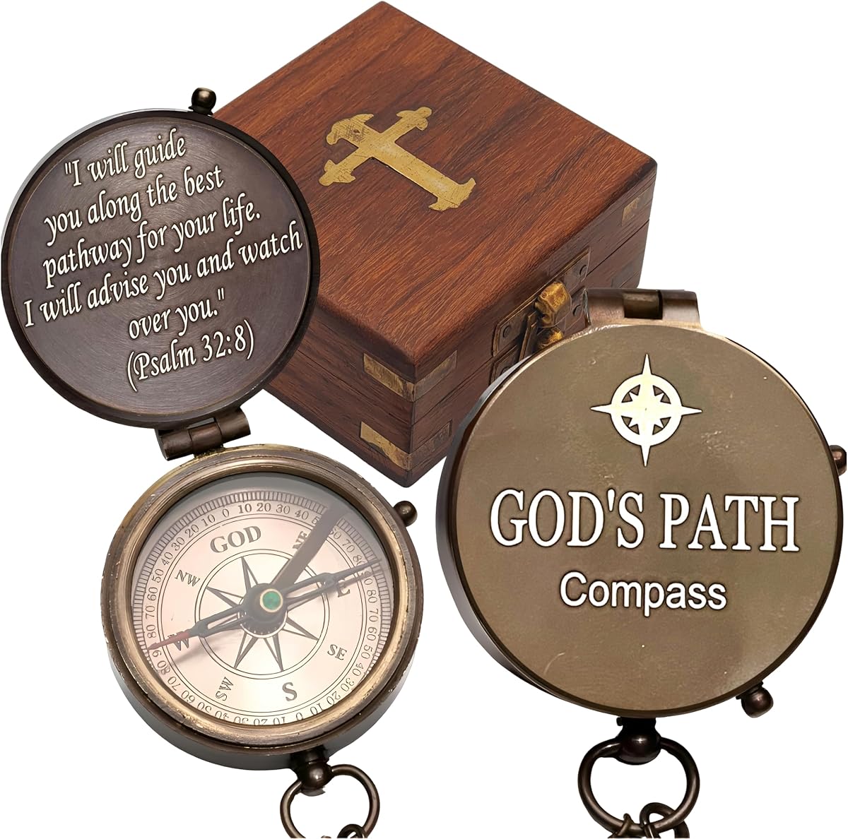 God's Path Compass - Engraved Working Handmade Antique Compass with Scripture Religious, Christian, Catholic, Christening, First Communion, Confirmation Gifts for Teenage Boys and Men