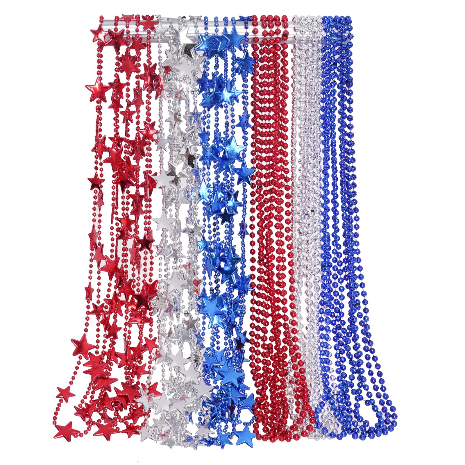 SUMERSHA 30pcs 4th of July Beads Necklaces - Red White Blue Beaded Star Necklace for Independent Memorial Day, Parade Accessory, Patriotic Crafts, Party Supplies