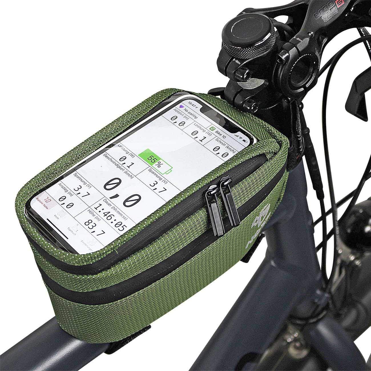 Universal Bicycle Ebike Top Tube Mobile Phone Bag Handlebar Bag Frame Bag Storage Compartment Cable Passage Touchscreen for Smartphones of All Standard Sizes MTB, Road Bike, E-Bike, Trekking,