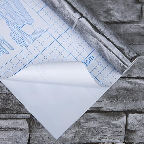 Miniatura 6 de practicalWs Papel tapiz de ladrillo para despegar y pegar, 17.71 x 590.5 pulgadas, papel tapiz gris de piedra sintética, papel de contacto