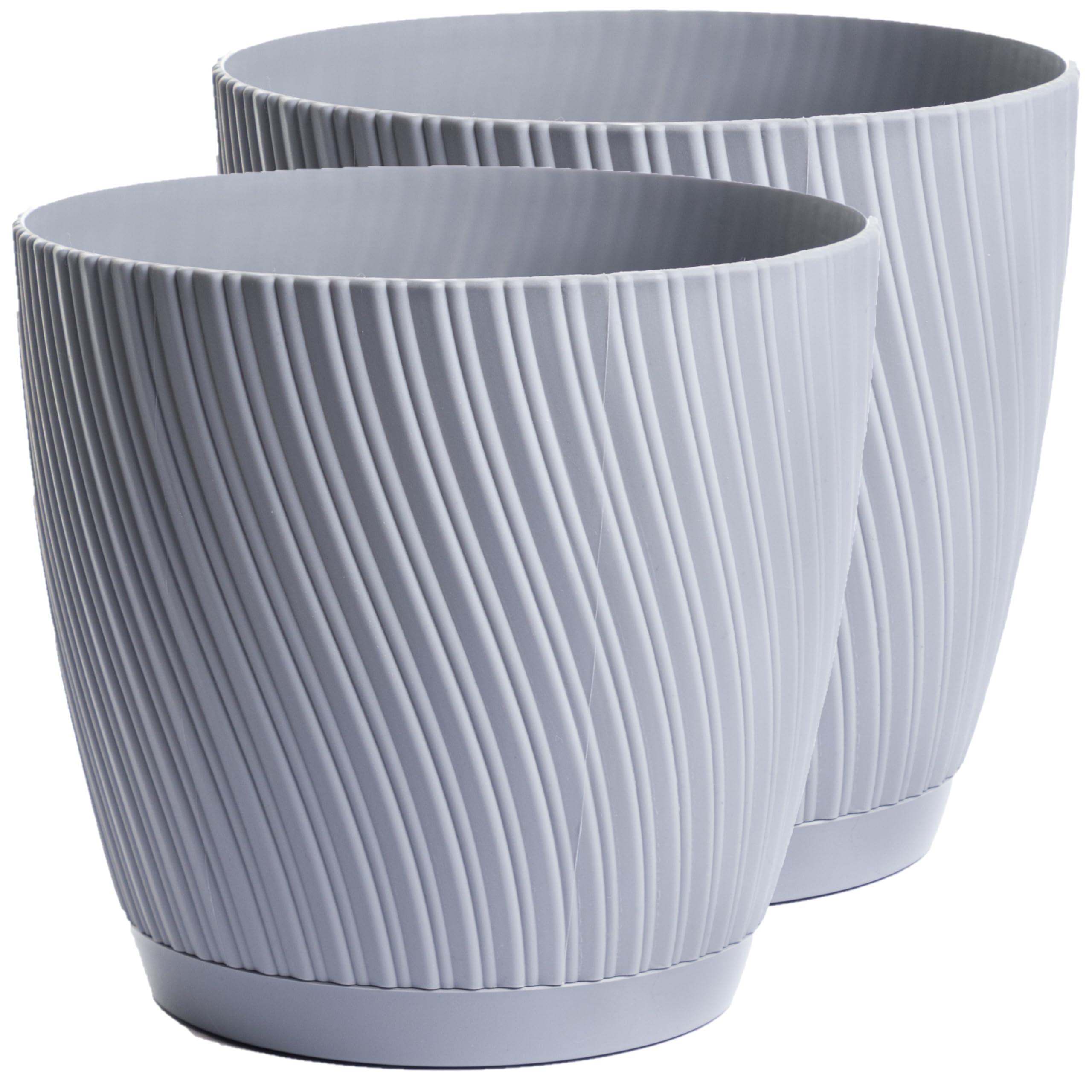Home Garden Ornaments Grey Plant Pots Indoor – Set Of 2 With Drainage & Saucer Swing Indoor Plant Pot – Decorative Striped Flower Plastic Planter Design – 5 Colours & 6 Sizes (13Cm / 5.1 Inch, )