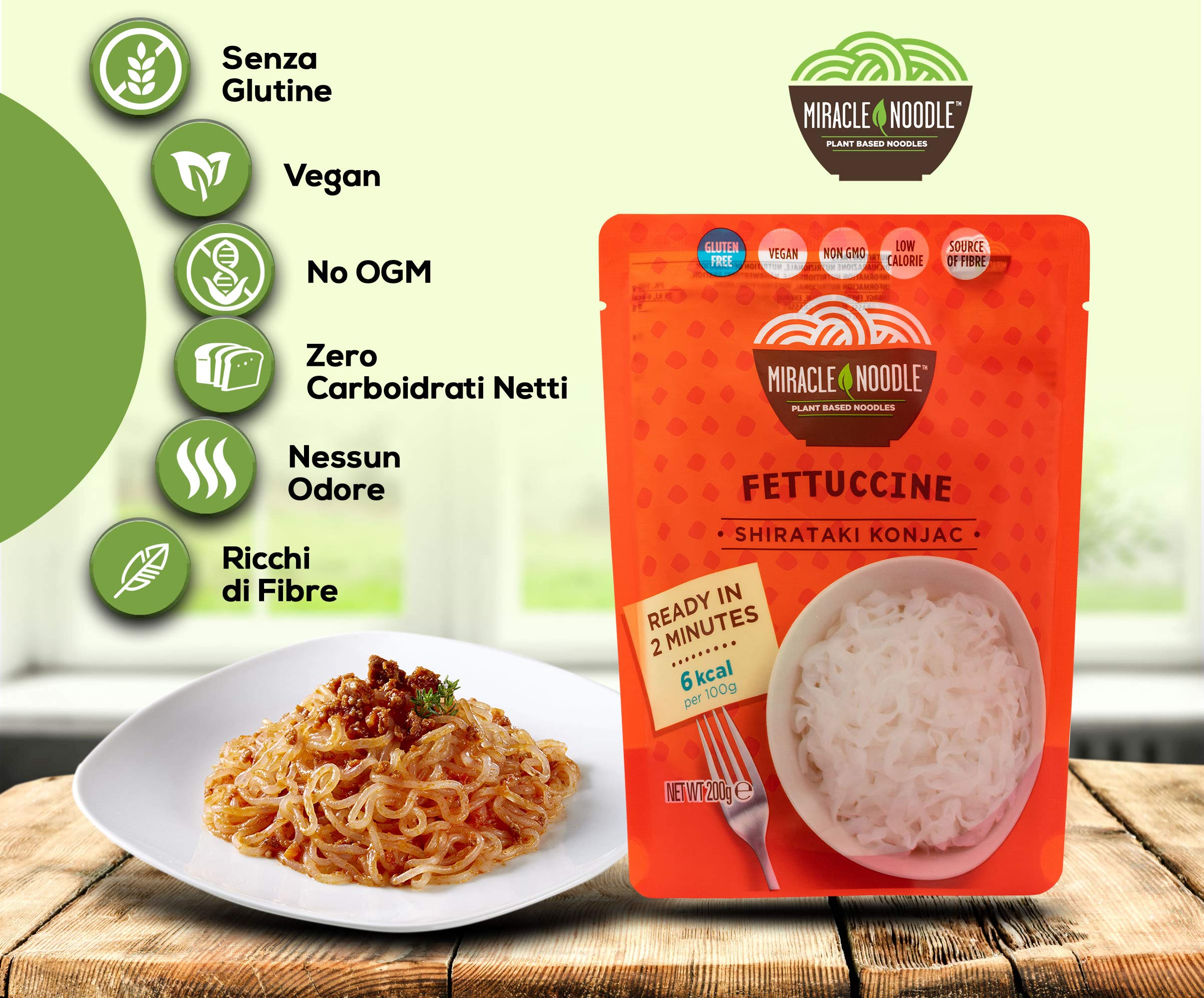 Fettuccine Shirataki Miracle Noodle. Nuova Generazione, Senza Odore e Senza Retrogusto. Adatto a Diete Paleo e Keto. Confezione da 10 pacchetti.