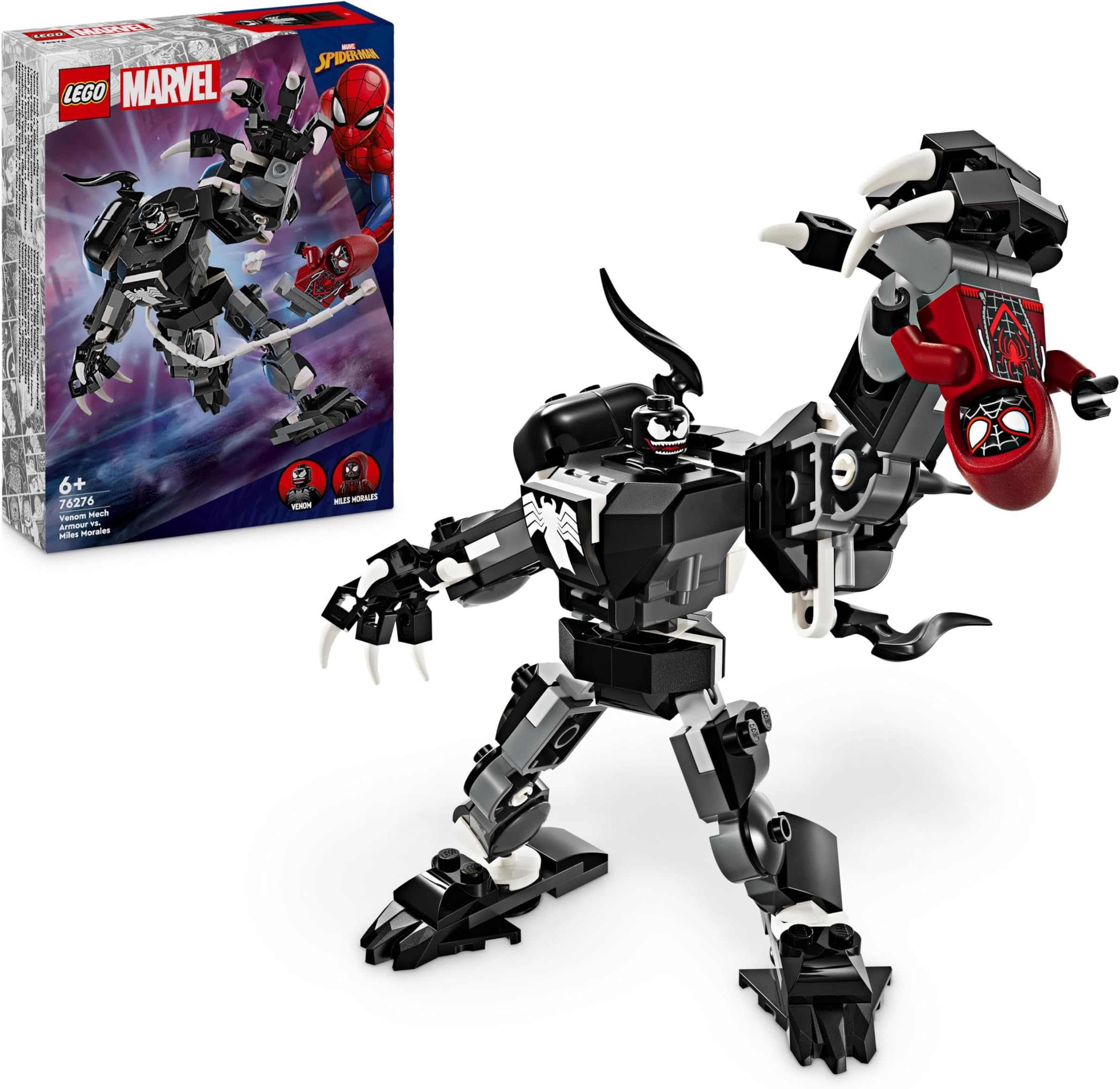 Marvel Venom Mech Armour vs. Miles Morales, Posable Spider-Man Toy Action Figure for Kids, Spidey Building Set with Minifigures, Super Hero Gifts for Boys and Girls Aged 6 Plus 76276