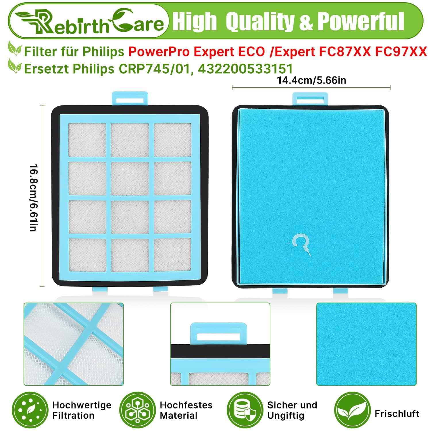 3 Filtri HEPA Per Aspirapolvere Philips PowerPro, Compatibili Con FC8760-FC8769, FC9710-FC9725, Sostituiscono CRP745/01