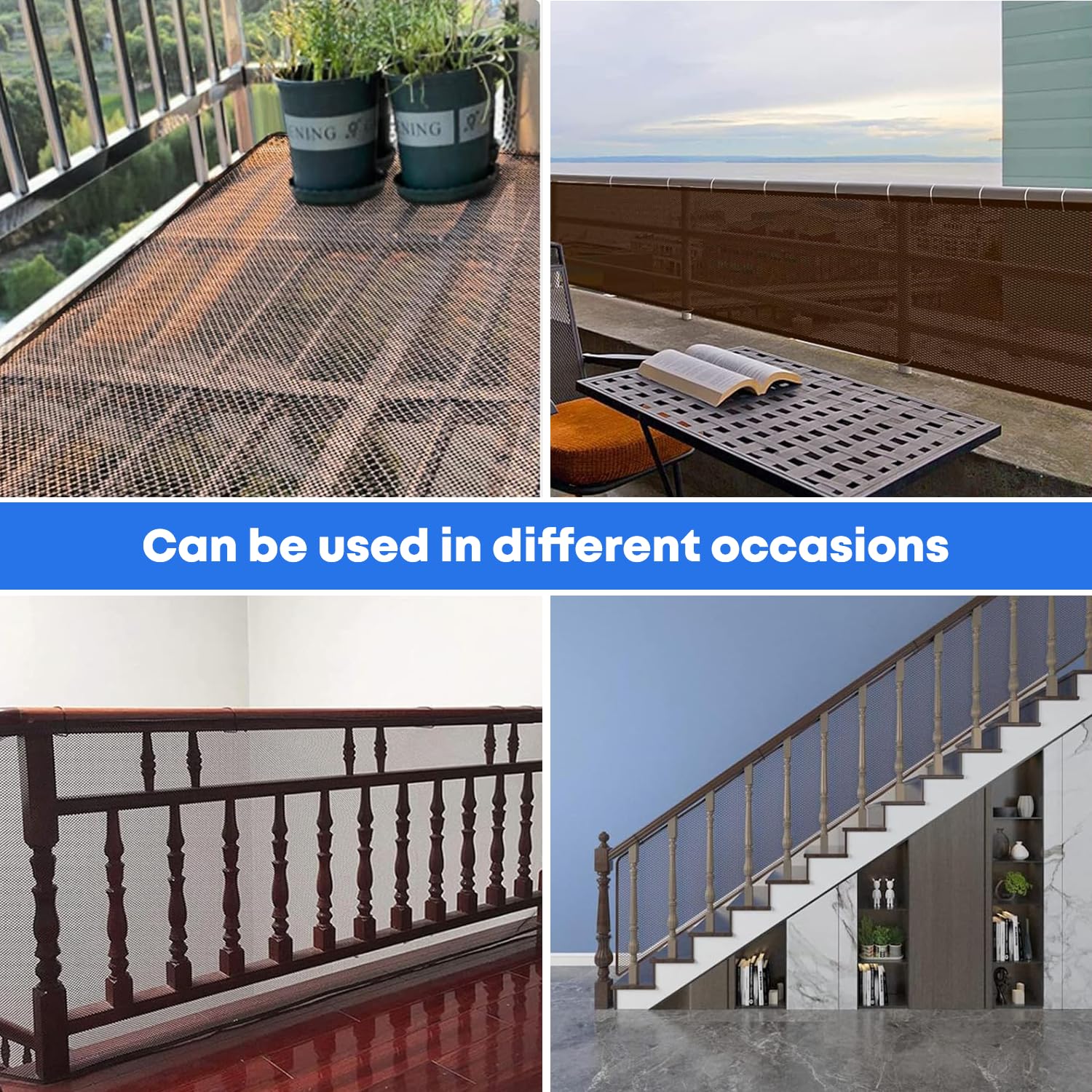 Rete di sicurezza per bambini, rete di sicurezza per scale per bambini, rete di protezione per ringhiere per scale, rete per scale e balcone per bambini Gatto(caffè, S 300 x 90 cm)