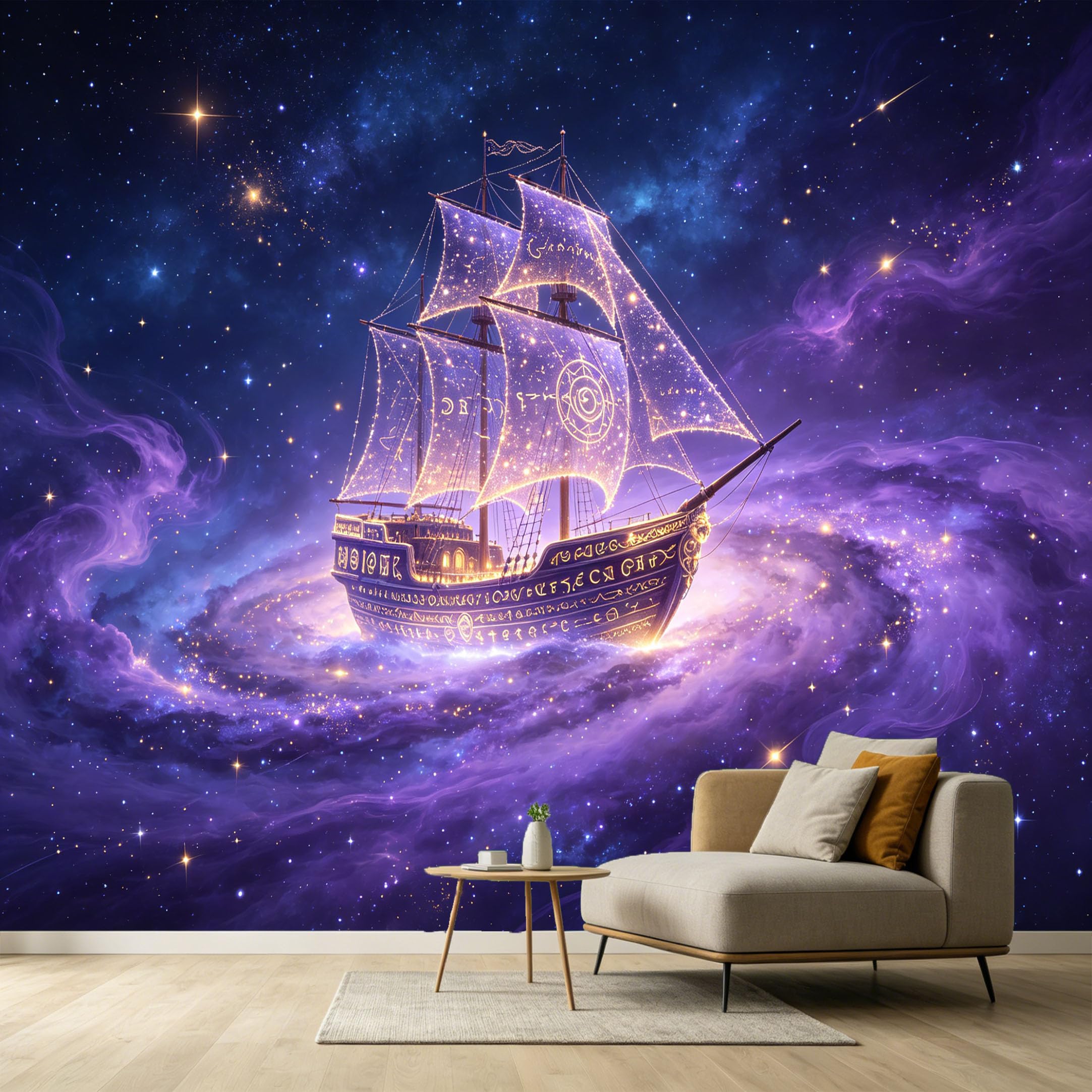 Custom Size Wall Murals Galaxy Nebula Starry Ship Abstract Modern 3D Trompe L'Oeil SelfAdhesive Wall Fabric Removable Large Wallpaper for Photo Living Room