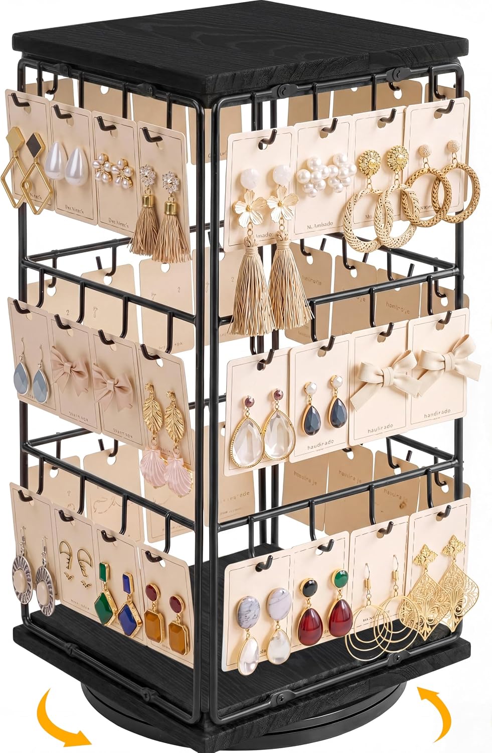 Rotating Earring Display Stands, 48 Hooks Earring Display for Vendors, Jewelry Display Earring Holder Organizer Earring Display Stands for Selling (Brown)