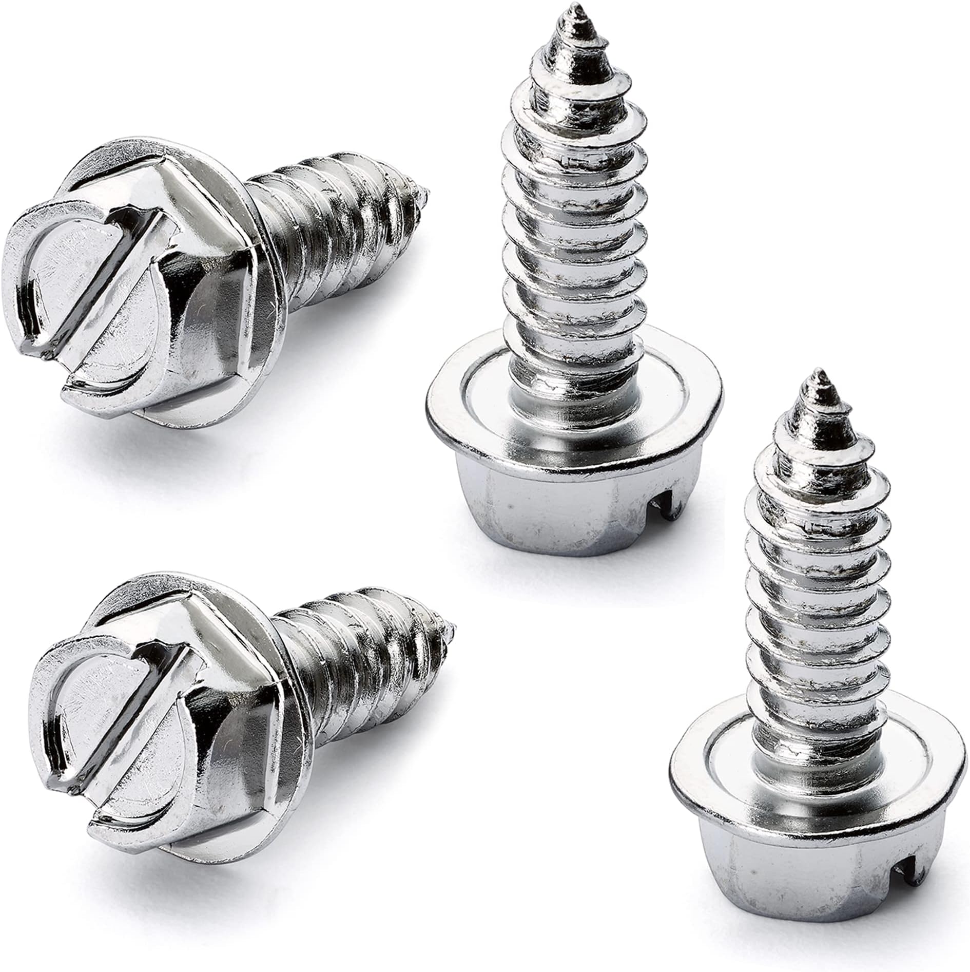 Rustproof License Plate Screws for US Domestic Vehicles – Stainless Steel Bolts for Ford, Chevy, Dodge & Other US Brands (4-Pack, Chrome-Slotted)