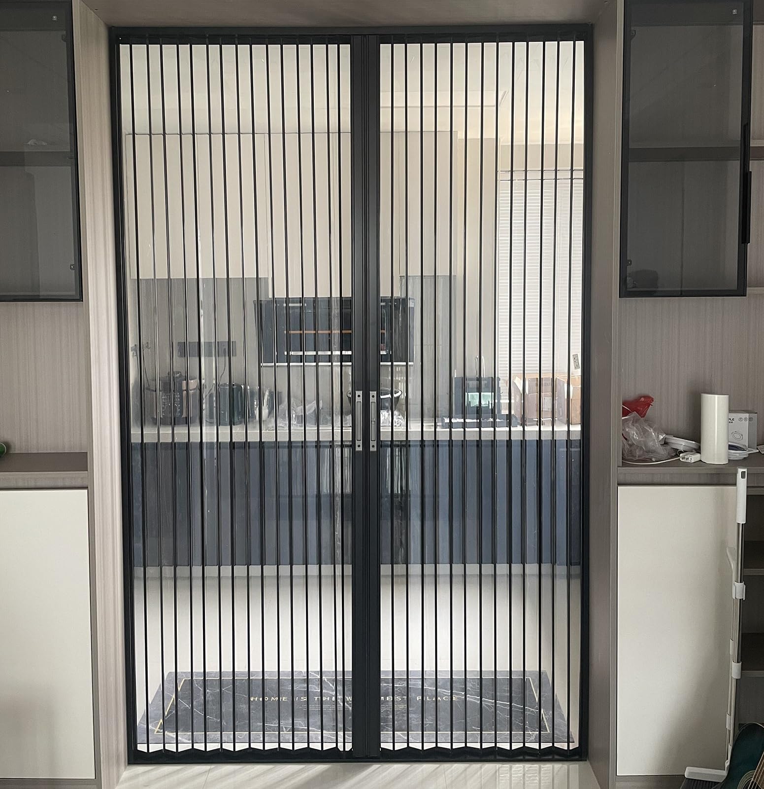 Mlyaye One Color Concertina Foldable Door Indoors Multifold Bifold Closet Doors With Top Track & Safety Lock, 78'' 79 80 81 Inch Tall Without Drill Clear Kitchens Accordion Door(120X200cm/47.2X78.7in)
