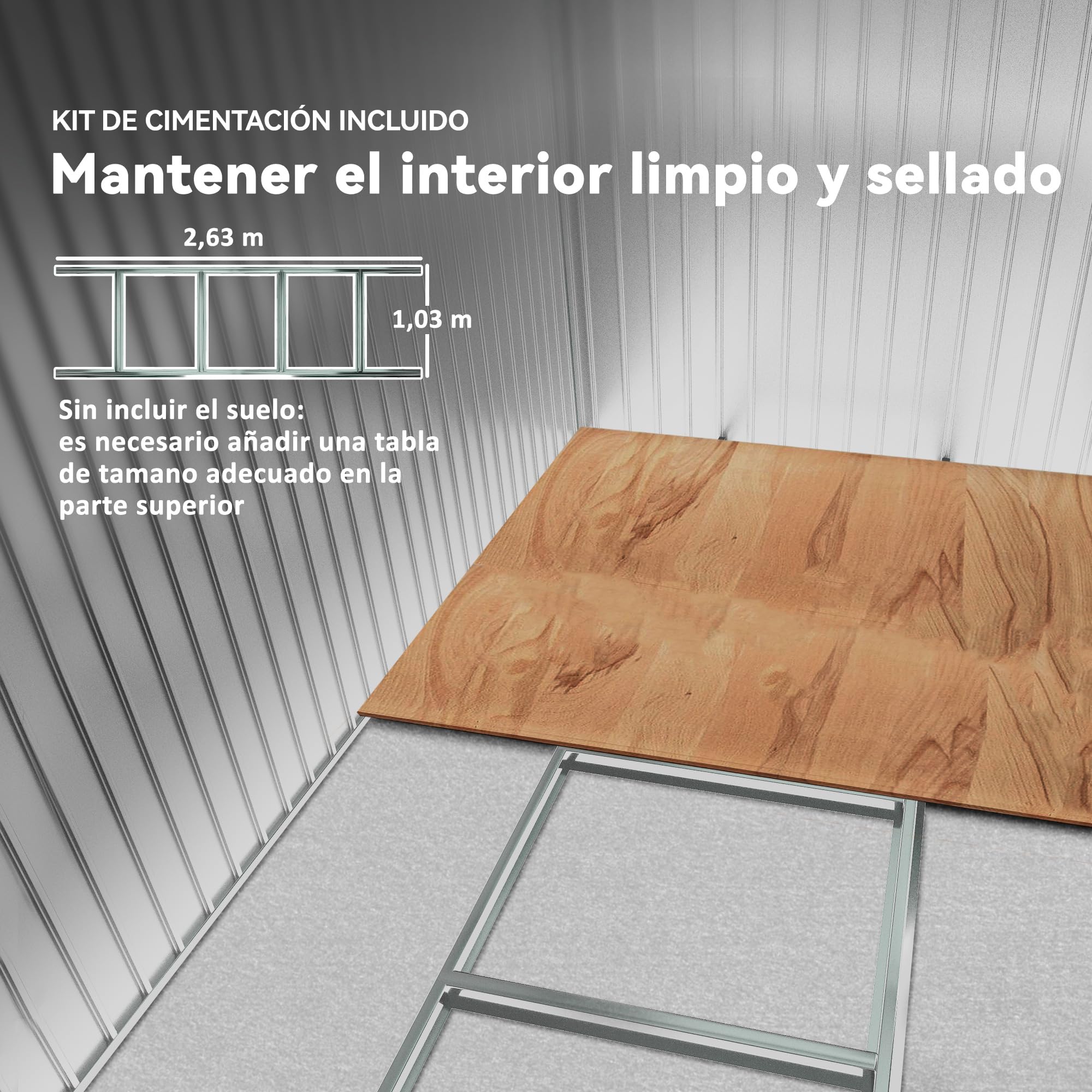 Outsunny Caseta de Jardín Exterior, 5 m² 277x195x192 cm, Cobertizo de Jardín Exterior Metálico con 2 Puertas Correderas, Base Refuerzo (Suelo NO Incluido) y 4 Ventanas, Gris — view 5