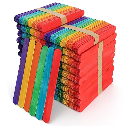 Okllen 1000 Pack Colored Craft Sticks, 6 Inch Wooden Popsicle Sticks, Ice Pop Ice Cream Sticks Jumbo Wood Sticks for Kids' Art, DIY Projects, Home Classroom Craft Supplies