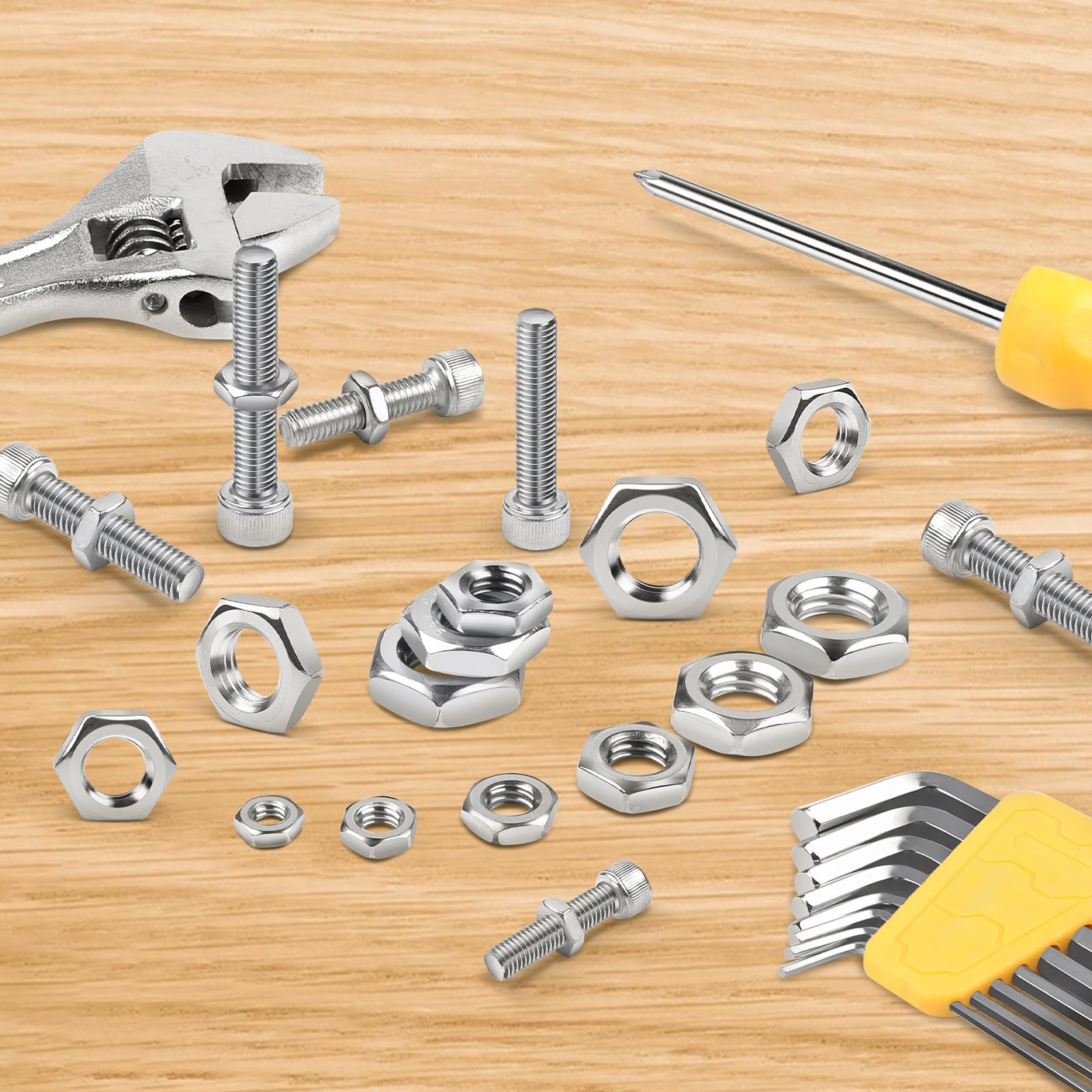 Dadi M4, 50 pezzi, dadi esagonali in acciaio inox (forma bassa), DIN439 A2 V2A, dadi in acciaio inox, dadi piatti esagonali per viti e rondelle e barre filettate