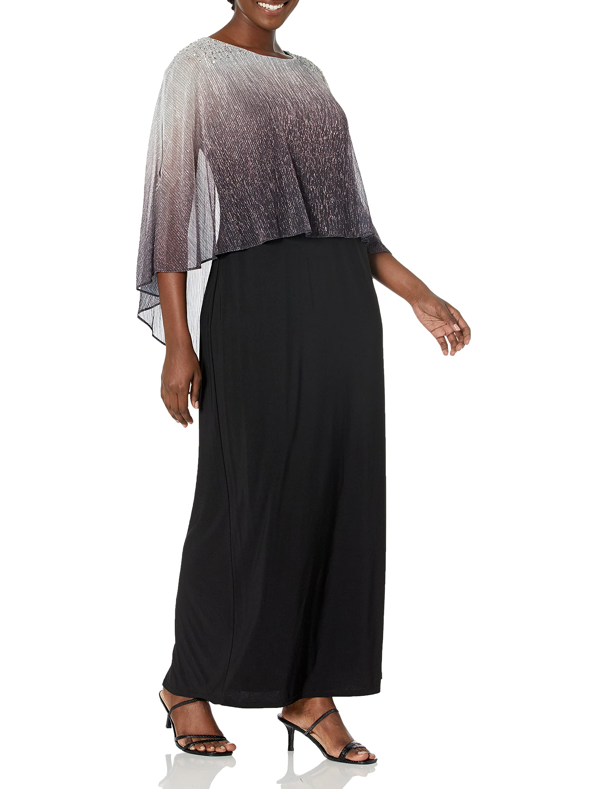 S.L. FashionsWomen's Plus-Size Rhinestone Cape Jacket Multi Tiered Dress Special Occasion Dress