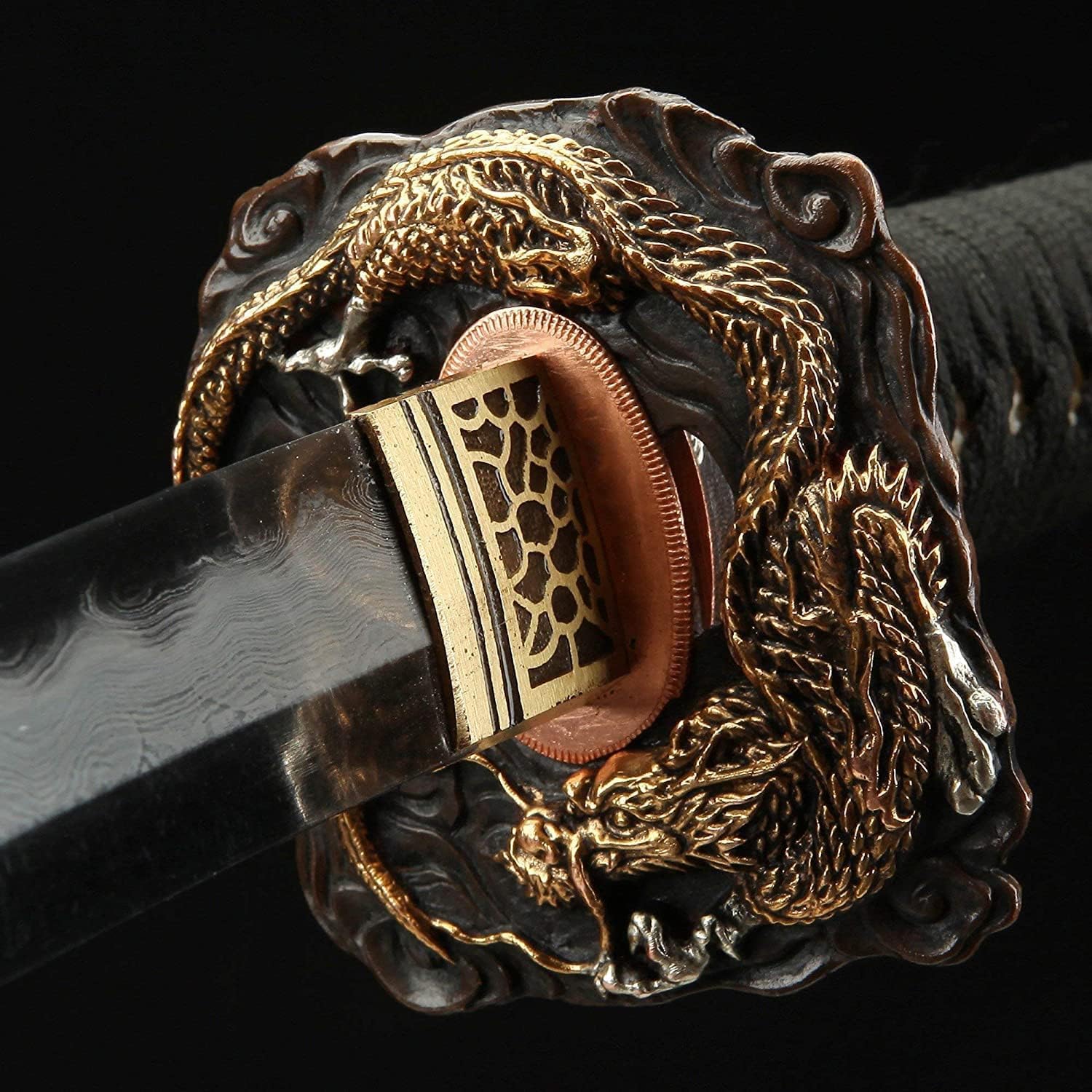 Rare Boutique Handmade Gilt Dragon Tsuba Real Katana Japanese Samurai Sword Katana Clay Tempered Folded Steel Sharp Blade
