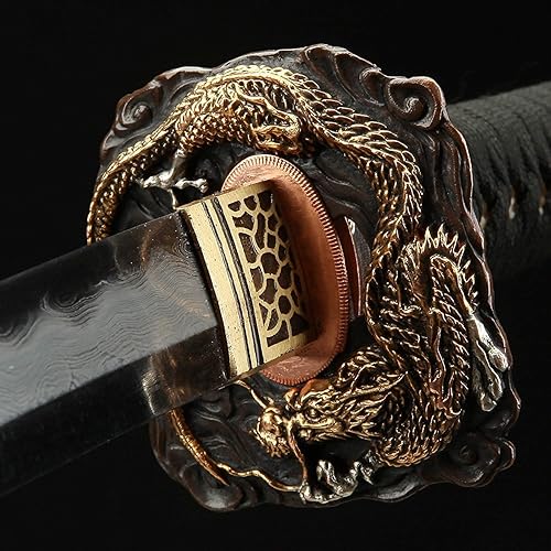 Miniatura 5 de Rare Boutique Handmade Gilt Dragon Tsuba Real Katana Japanese Samurai Sword Katana Clay Tempered Folded Steel Sharp Blade