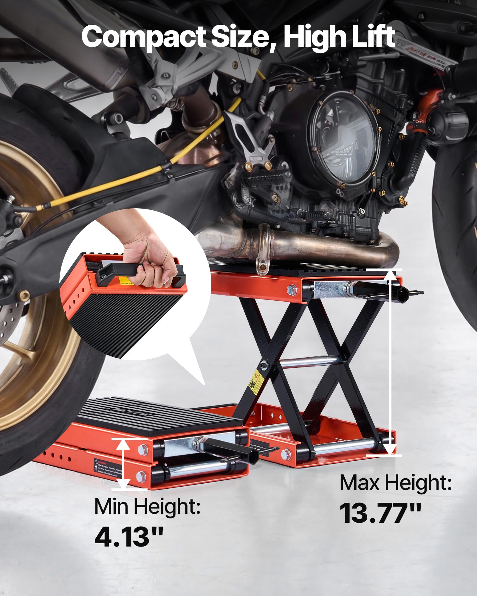 VEVOR Martinetto a Forbice per Moto, Piattaforma di Sollevamento Compatta Carico Max 680 kg, Escursione di Sollevamento 10,5-35 cm per Manutenzione Moto da Officina Garage, Sollevatore in Acciaio