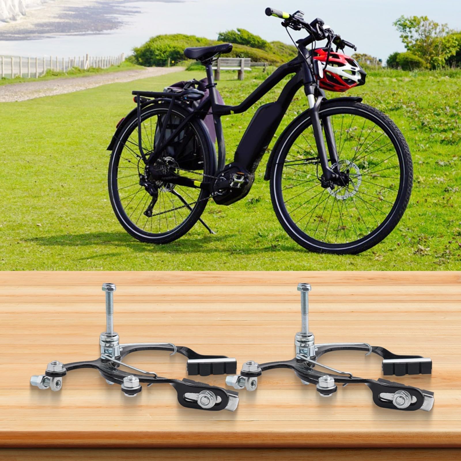 Paire de freins avant et arrière pour vélo avec design symétrique pour un freinage uniforme et stable, convient pour les systèmes de frein à pince sur les vélos de route 20 26" (noir)