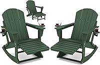 Vista 10 de KINGYES Silla Adirondack con reposapiés retráctil y portavasos, silla reclinable de Adirondack de HDPE para porche, patio, balcón, gris plomizo