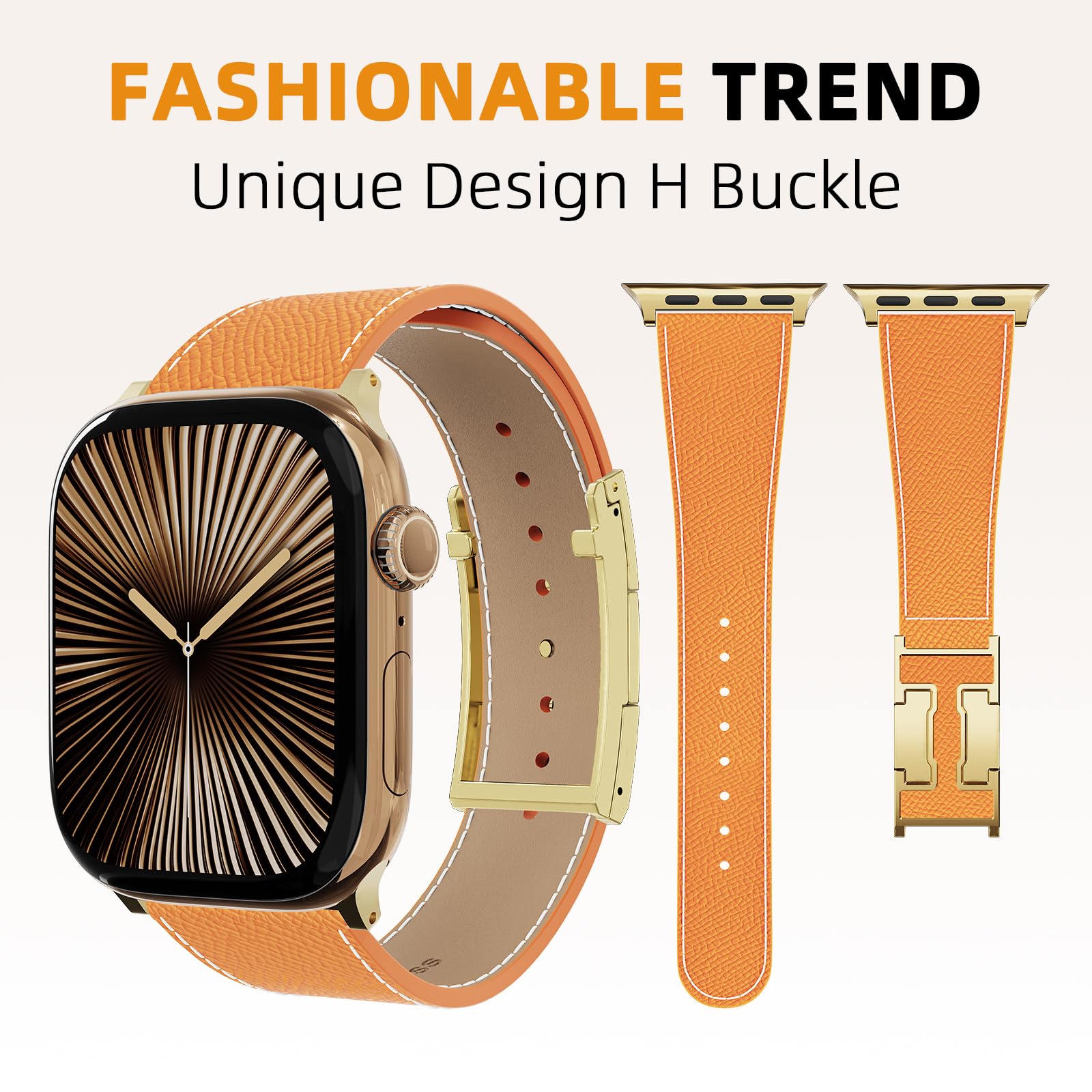 Bracelet en cuir compatible avec Apple Watch, boucle emblématique en forme