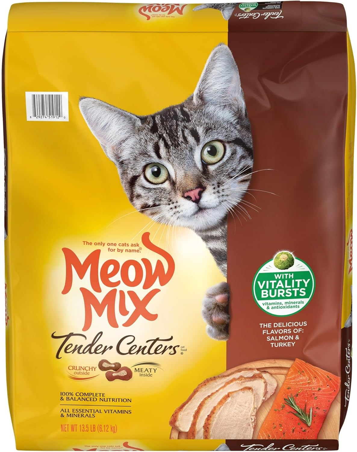 Tender Centers Salmon & Turkey Dry Cat Food, 13.5 Pounds, 100% Complete and Balanced Nutrition, Provides All Essential Vitamins and Minerals