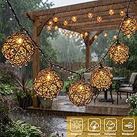 Vista 4 de Vigdur Luces de Cadena de Bolas de Ratán, Luces de Cadena de Linterna Boho con 10 Bombillas LED Conectables, Luces de Cadena para Interiores