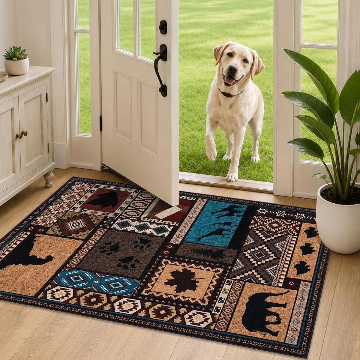 Entryway Rug 2x3, Western Rustic Cabin Door Mat, Machine Washable Low Pile Non Slip Indoor Accent Rug for Front Door, Kitchen, Bathroom, Laundry Room