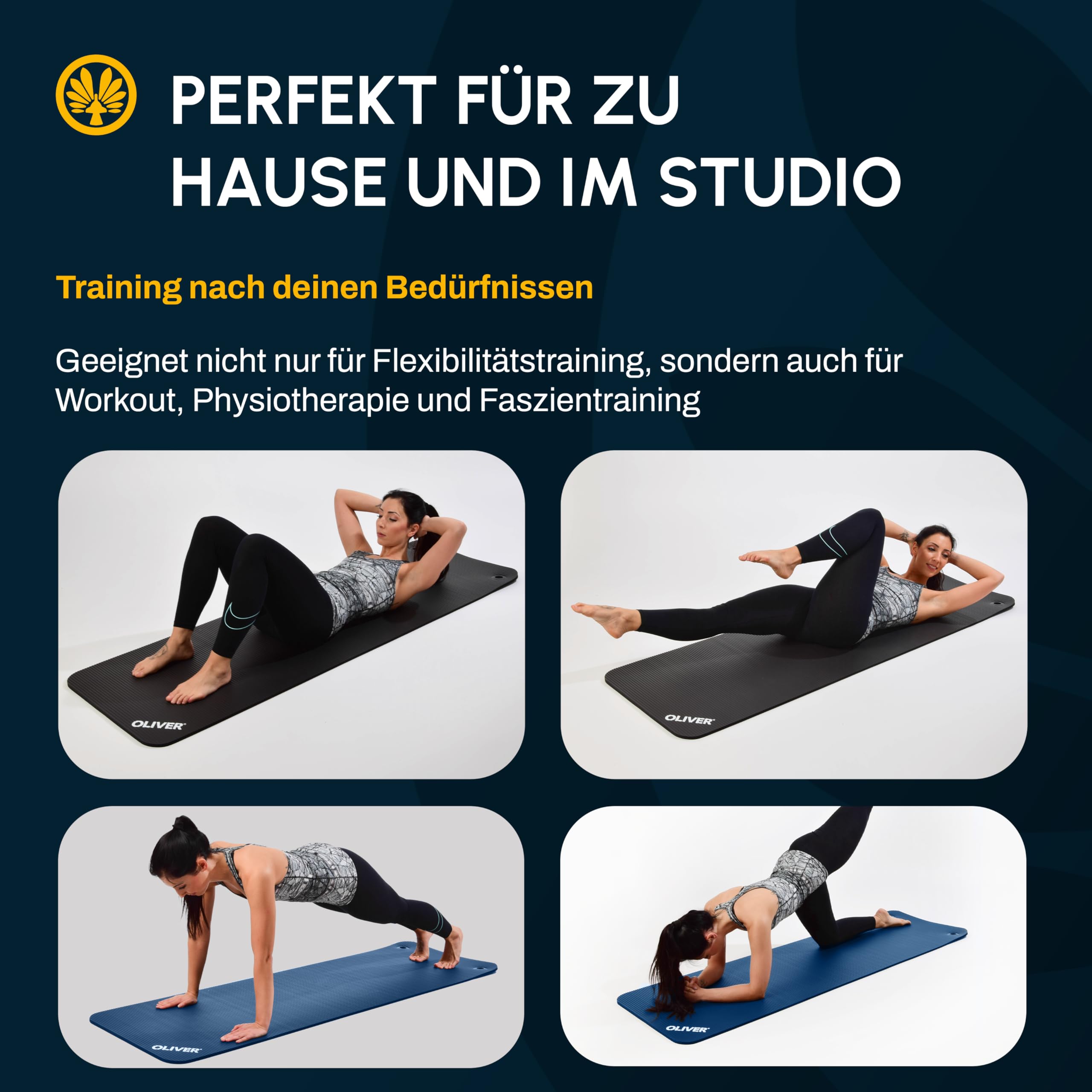 Oliver – rutschfeste Sportmatte gerillt mit Ösen – Yogamatte für Pilates, Gymnastik & Fitness – hautfreundlich & feuchtigkeitsabweisend – Gymnastikmatte Fitnessmatte (180x60x1cm | Anthrazit)