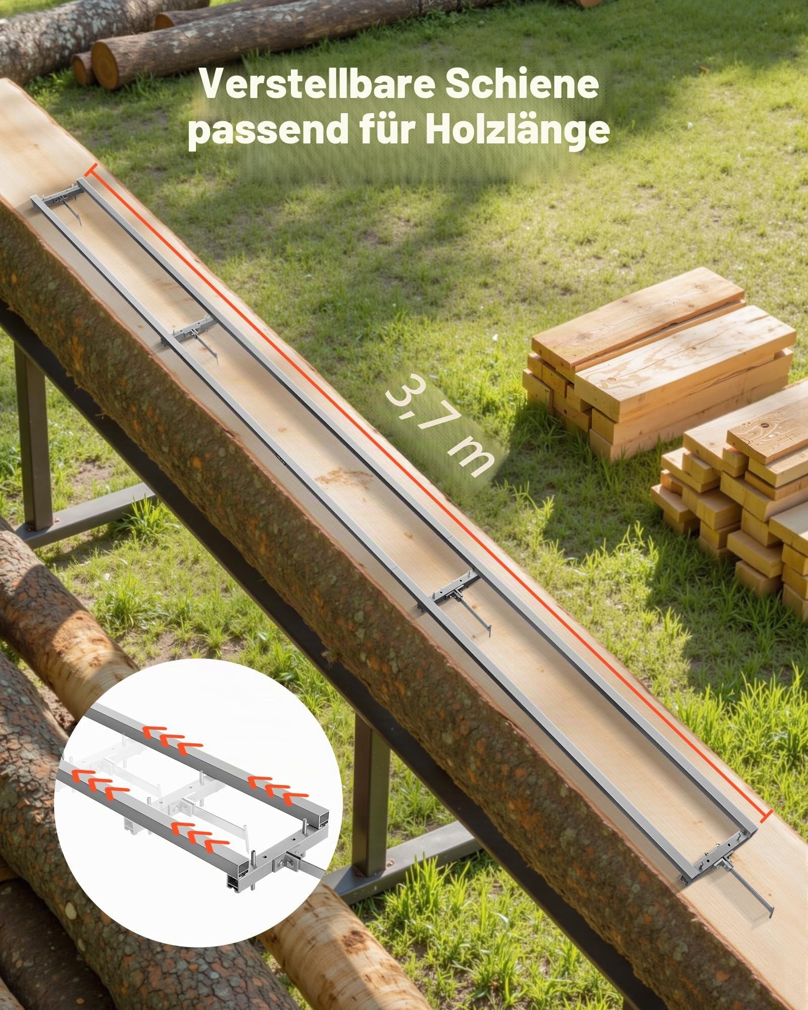VEVOR 3,66m Sägewerk-Schienenführungssystem, 4 Querbalken-Kettensägenfräs-Kits, Alu-Sägefrässchienensystem für Kettensäge, 2 Keile, Schienenfräsführungs-Kit für Bauarbeiter & Holzarbeiter
