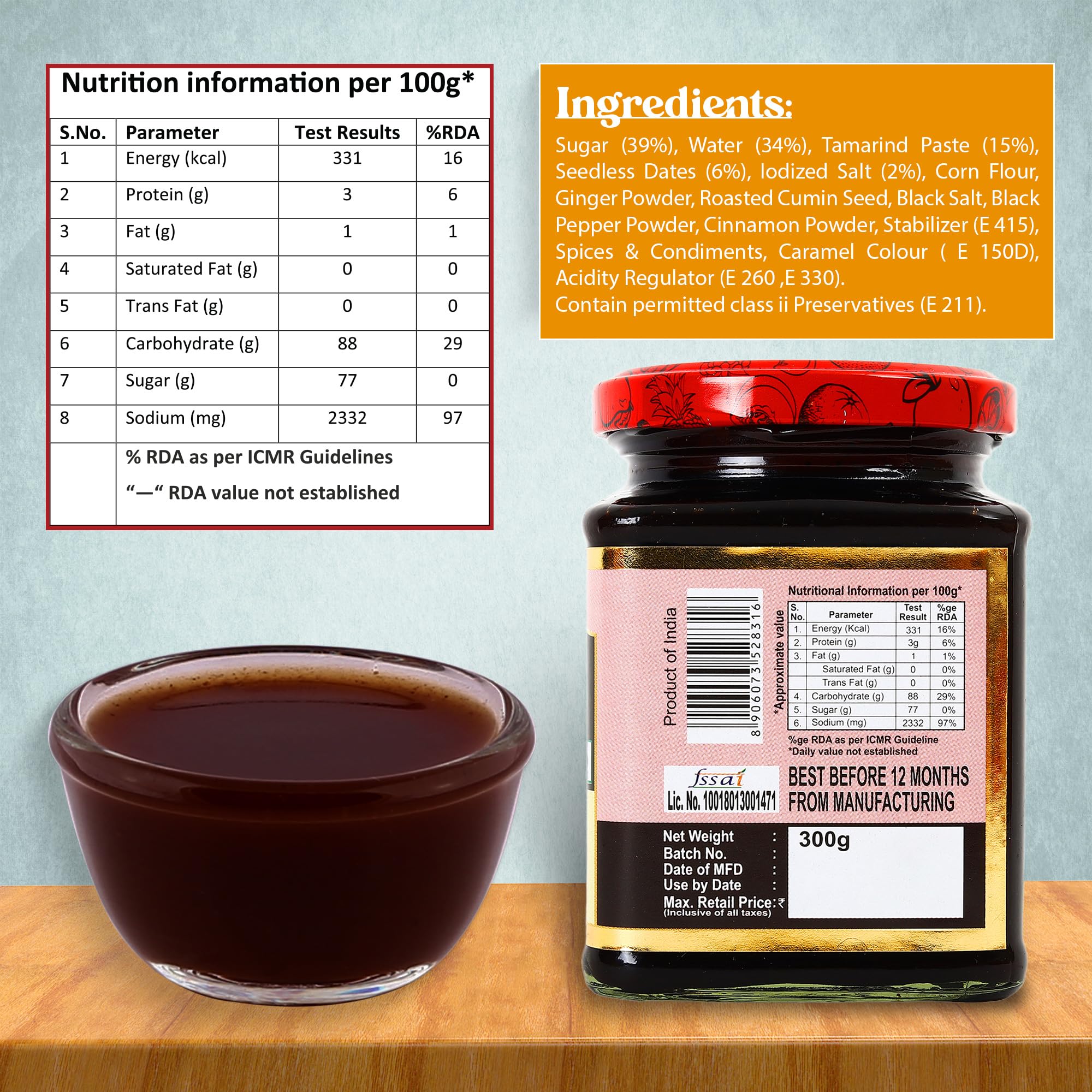 Chokhi Dhani Tamarind Date Chutney 300g Each (Pack of 2) | Authentic Imli Khajoor Ki Khatti Meethi Chutney | Sweet & Tangy Dip for Chaat, Samosa & Snacks | Jain-Friendly | No Preservatives 3