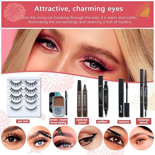 Miniatura 18 de El kit completo de maquillaje para mujer incluye: sombra de ojos, base líquida, polvo suelto, lápiz de cejas, lápiz de labios, pinceles de Negro