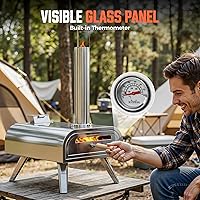 Vista 6 de BIG HORN OUTDOORS 16" Horno de piedra para pizza con leña, cocinador de pizza al aire libre de acero inoxidable 1112°F, portátil