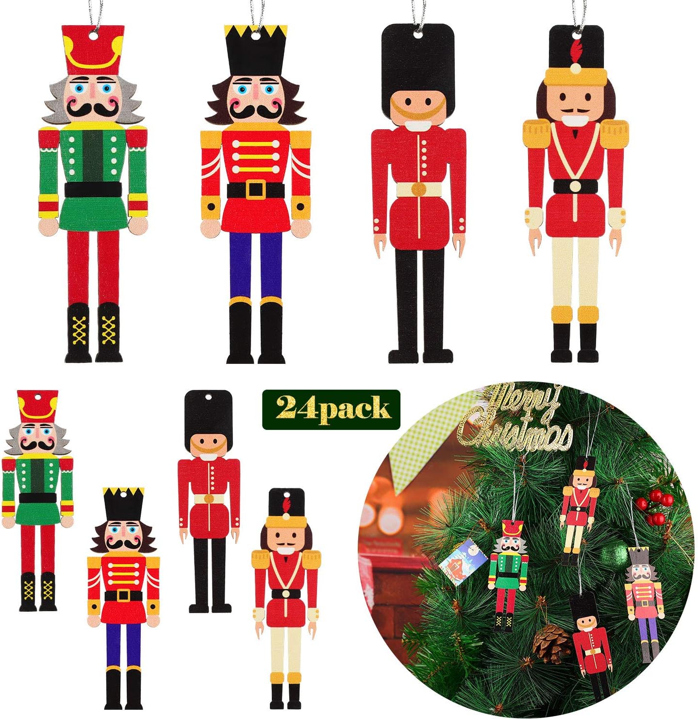 Jetec 20 Pieces Christmas Nutcracker Ornament Set Wooden