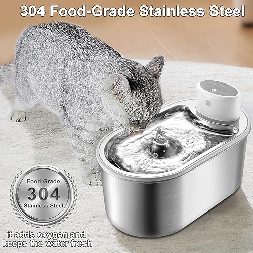 Miniatura 8 de Fuente de agua inalámbrica para gatos de acero inoxidable, fuente de agua para perros, dispensador automático de agua de 101 onzas3 litros para
