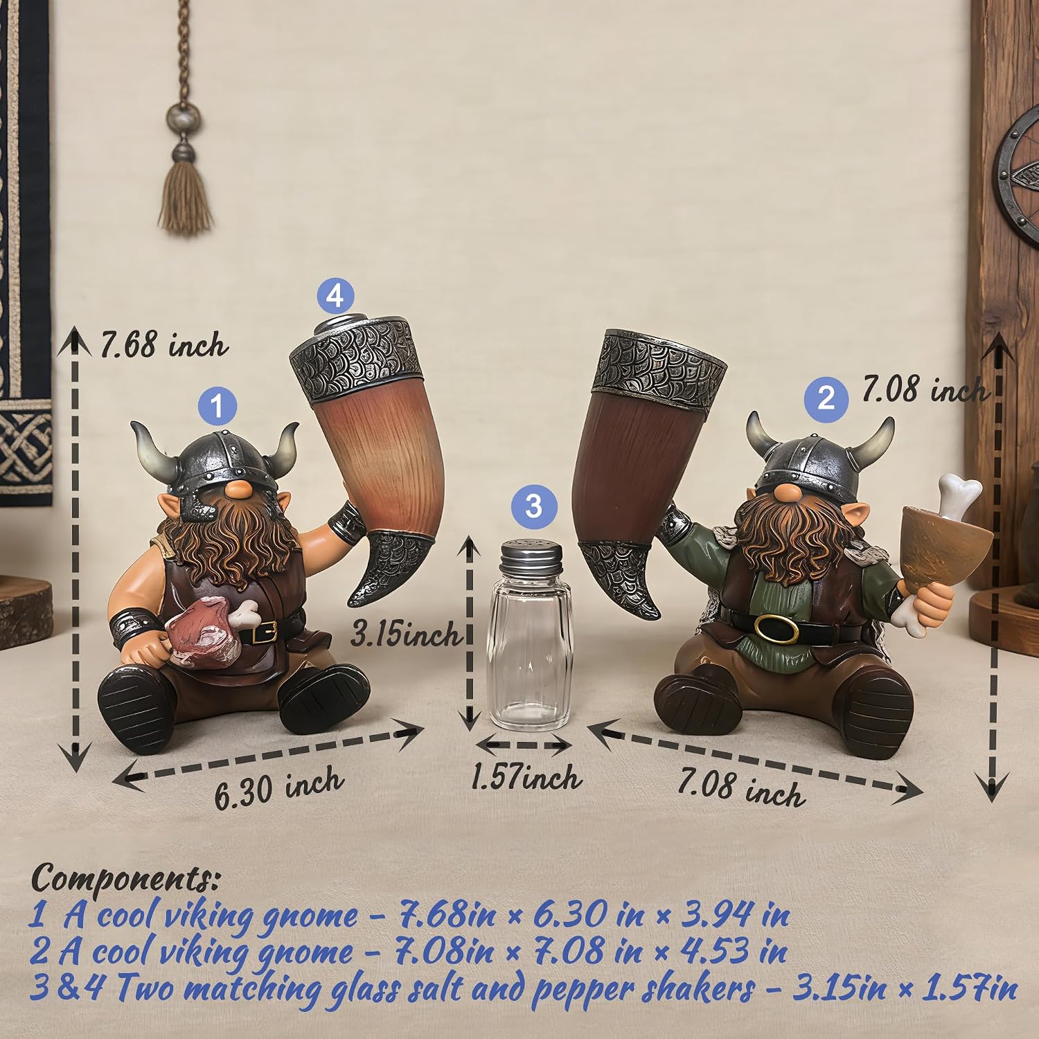 Viking Gnomes Salt and Pepper Shakers Set Nordic Gnome Figurine for Viking Themed Barbecue Party Outdoor Garden Decor Resin Handmade Scandinavian Gnomes Home Decor Gifts for Man image 4