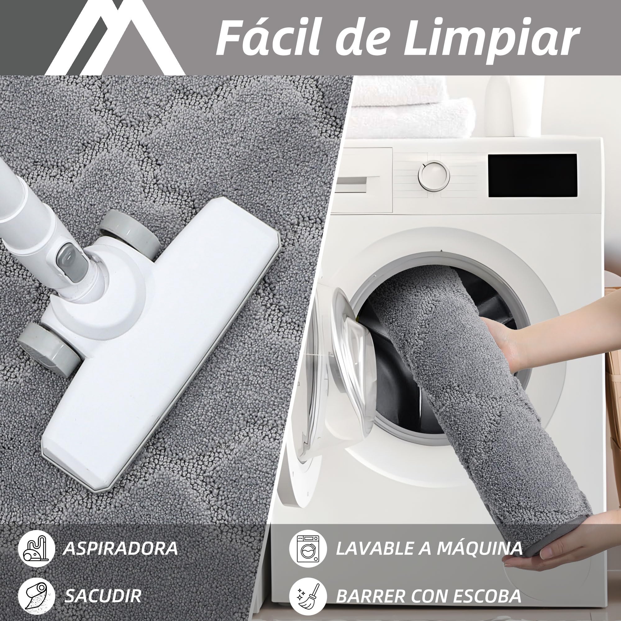 COSY HOMEER Alfombra de Cocina Antideslizante Lavable, Set de 2 Unidades (51 x 76 cm + 51 x 122 cm), Alfombra para Pasillo y Cocina, Ideal para Sala de Estar, Gris