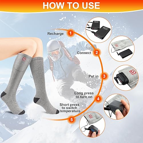 Miniatura 4 de SVPRO Calcetines calentados para hombres y mujeres, calcetines eléctricos recargables con batería, calcetines cálidos de invierno con 3 ajustes de