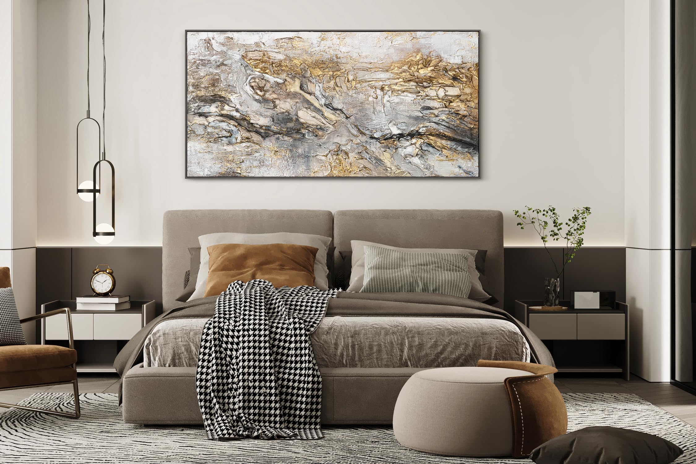 YS Tableau mural peint à la main Lueu | Peinture sur toile moderne pour la décoration intérieure Art Tableau peinture fait main | Peintures peintes à la main DL029 (200x100cm)