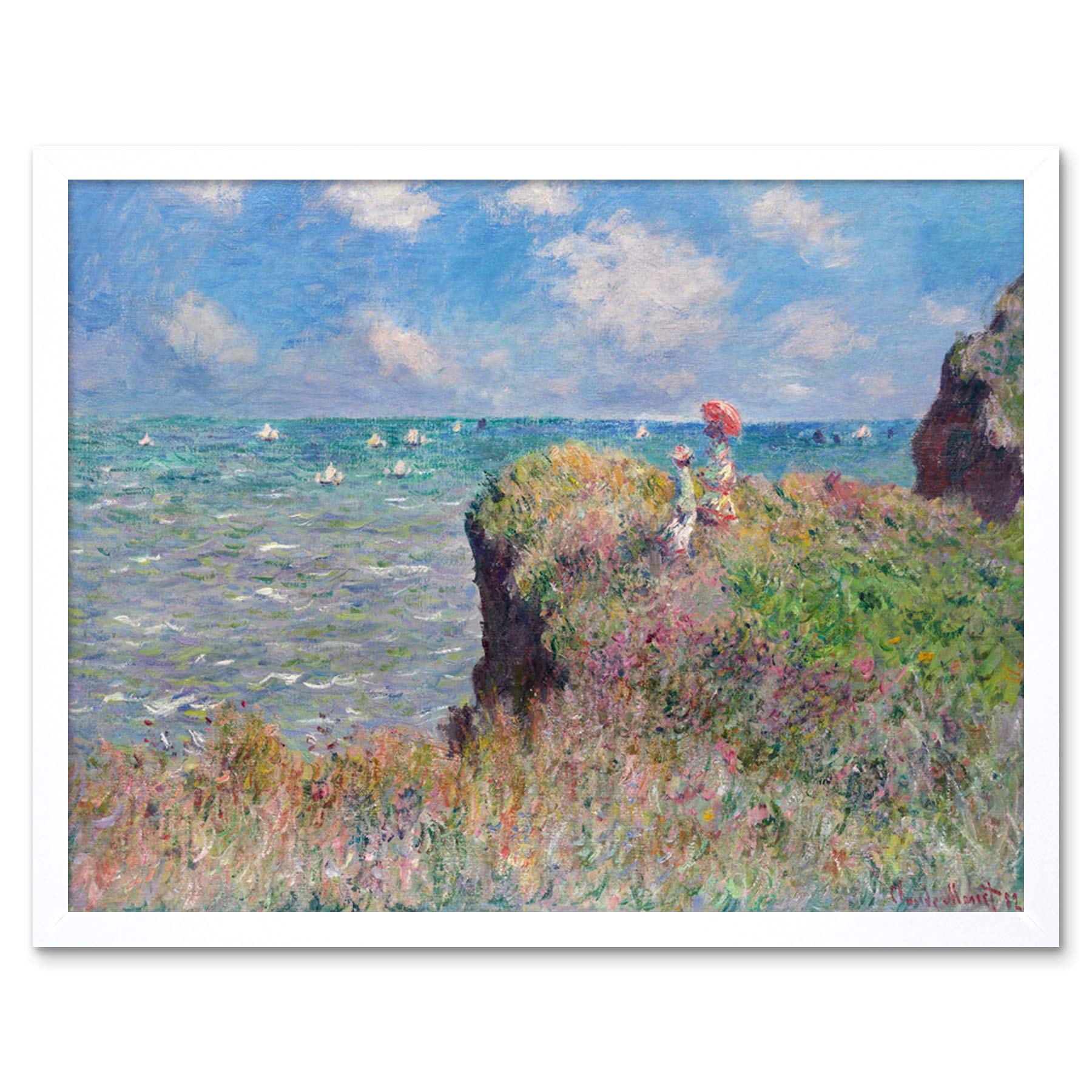 Claude Monet Cliff Walk At Pourville Art Print Framed Poster Wall Decor 12x16 inch