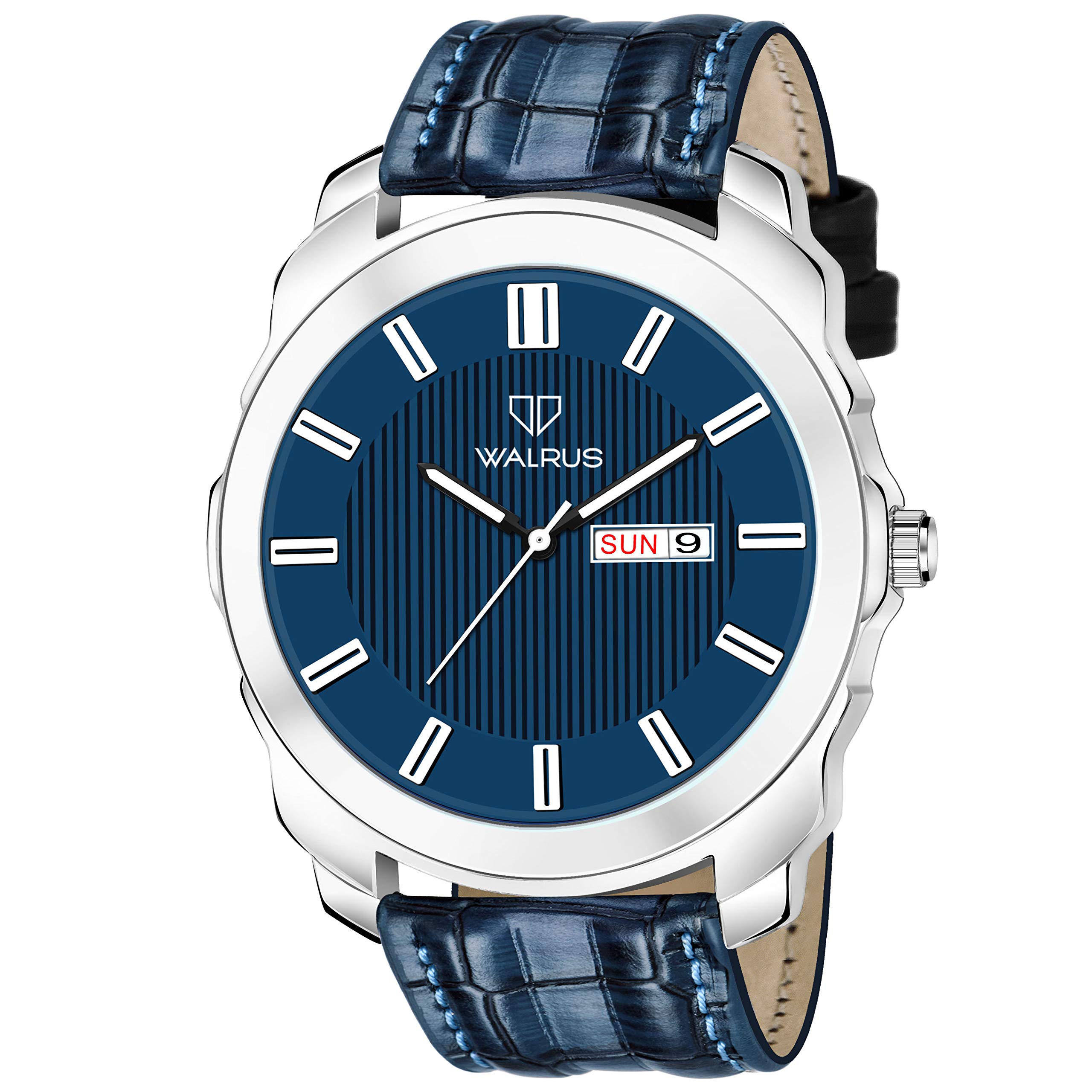 Walrus Blue Dial Analog Day Date Function Vegan Leather Strap Wrist Watch for Men - Professional & Casual Use- Old Money Style Mens Wrist Watch for Gift (B094GY6XRK) Amazon Price History, Amazon Price Tracker