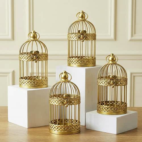 Vela Lanterns Bird Cage Candle Holder Centerepieces for Tables, Gold