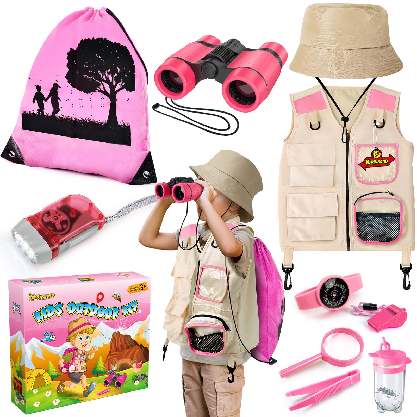 Explorer Costume Kids with Safari Vest & Hat, Kids Explorer Kit & Bug Catcher Kit with Binoculars, Outdoor Exploration Set with Vest & Hat, Ideal Outdoor Camping Adventure Toys for Boys Girls