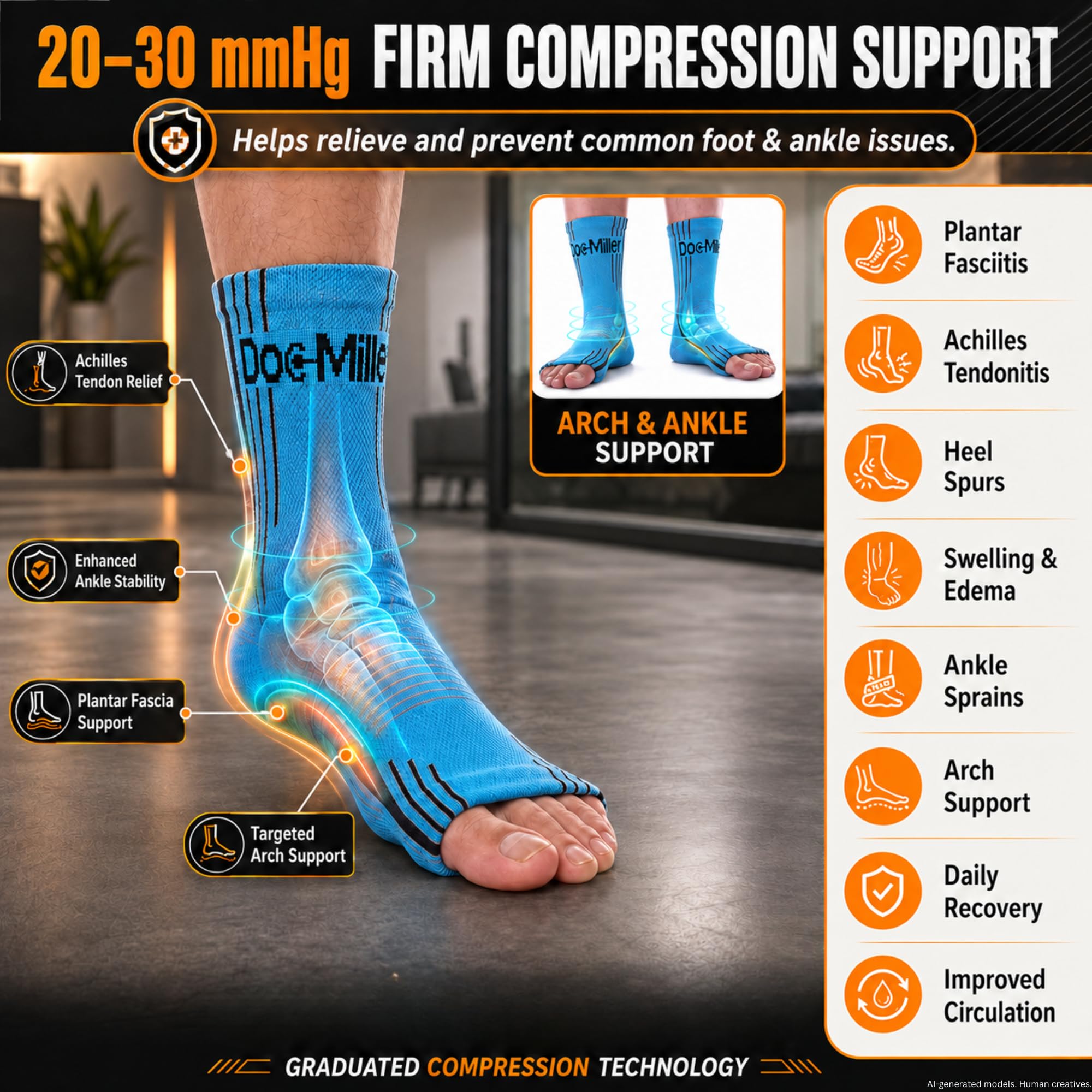 Doc Miller Aparatos ortopédicos de soporte para el tobillo. Calcetines para pie plantar hinchado fascitis tendinitis de Aquiles