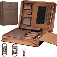 Caixa de umidificador de charuto, caixa de charutos portátil com cortador reto, cortador em V, furador, pacotes de umidificador, umidificador de viagem e acessórios para charutos, conjunto de