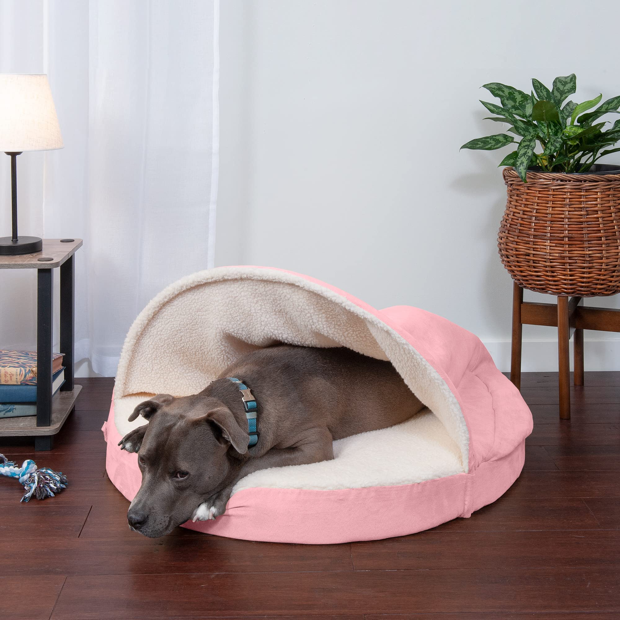Furhaven Hundebett Oval Größe L – Frottee & Wildleder, Weiches Innenteil, Waschbar, Für Mittelgroße Hunde
