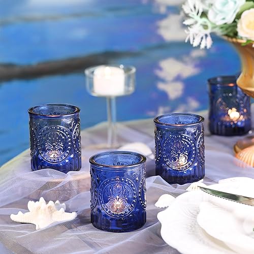 Miniatura 5 de MATAHUM 36 portavelas votivas azules, portavelas de cristal para decoración de bodas, velas votivas a granel para el hogar, centro de mesa, fiesta