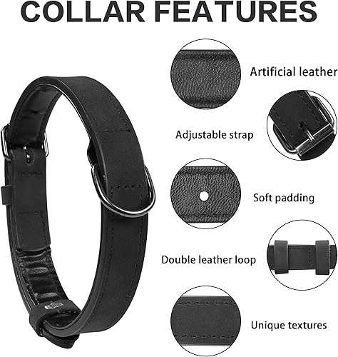 Miniatura 2 de YAODHAOD Collar de cuero acolchado suave para perros, collar de microfibra ajustable de cuero, collar de perro resistente para perros pequeños,