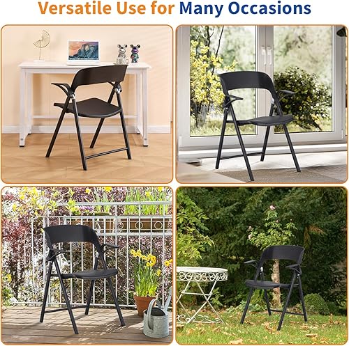 Miniatura 6 de Silla de oficina plegable, sillas plegables de plástico con reposabrazos desmontable, sillas de comedor apilables, silla plegable portátil para