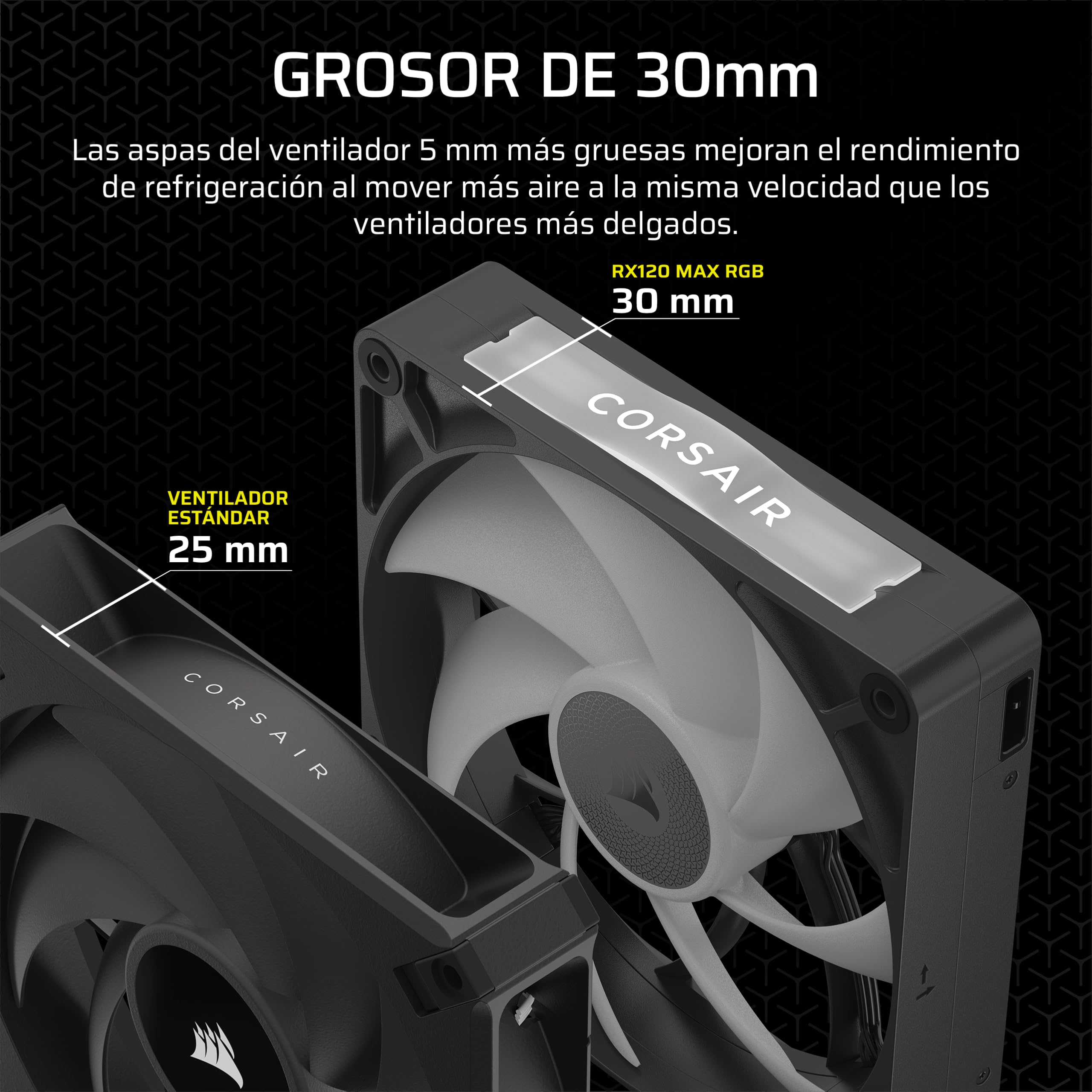 CORSAIR iCUE Link RX120 MAX RGB 120 mm PWM Ventilador Gruesos con iCUE Link System Hub – Alta Presión Estática – Rodamiento Magnético de Cúpula – Paquete Triple – Negro